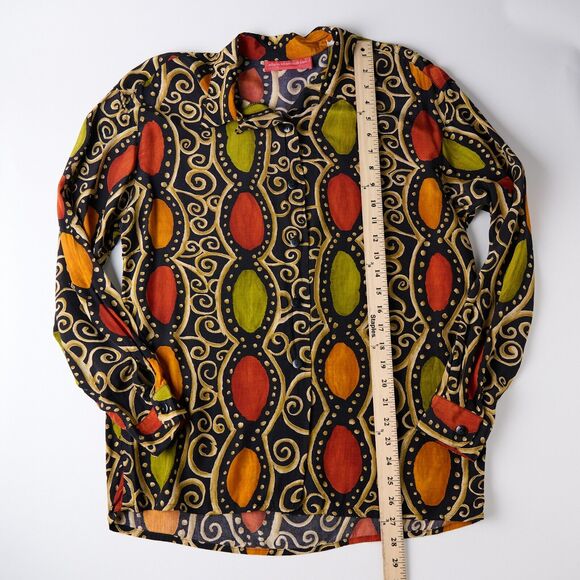 Vtg Alain Manoukian Boho Tribal Button Shirt Blouse 90s Indie maximalist Size 8 - Picture 2 of 10